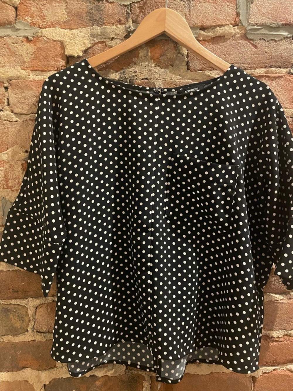 Express Black and White Polka Dot Short Sleeve Blouse